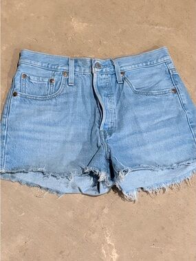 Levi's Pale Blue Frayed Denim Shorts